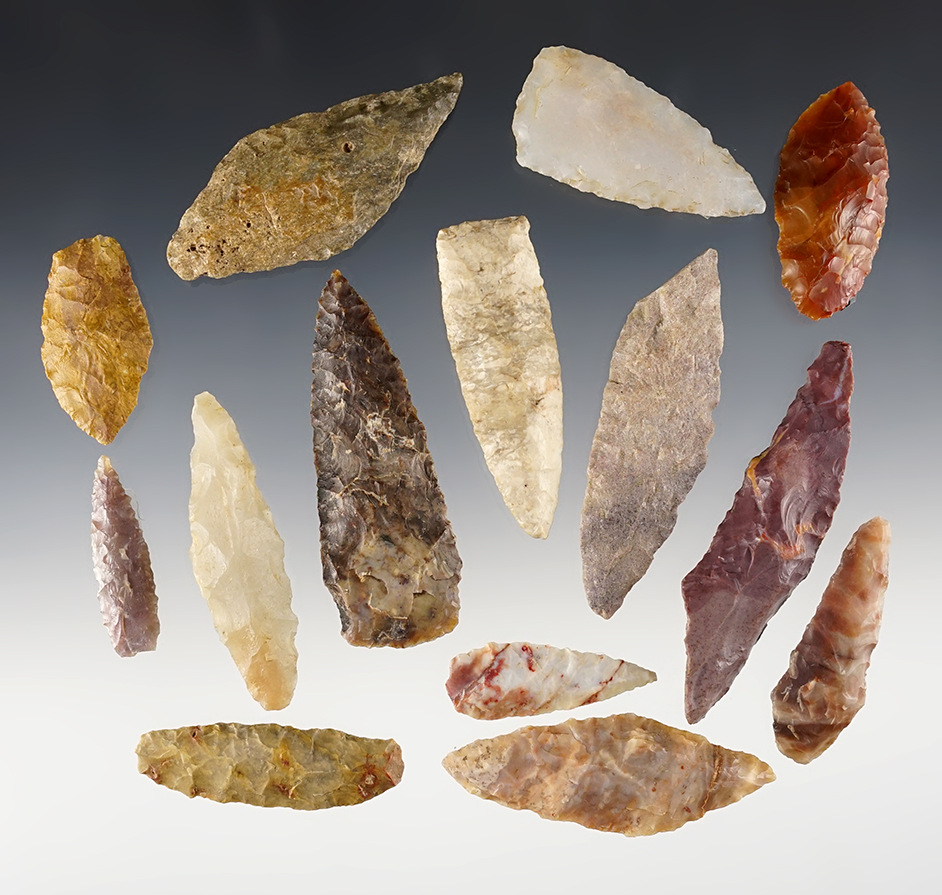 Set of 14 assorted Points found in the Western U.S. A nice variety of materials in the group! 