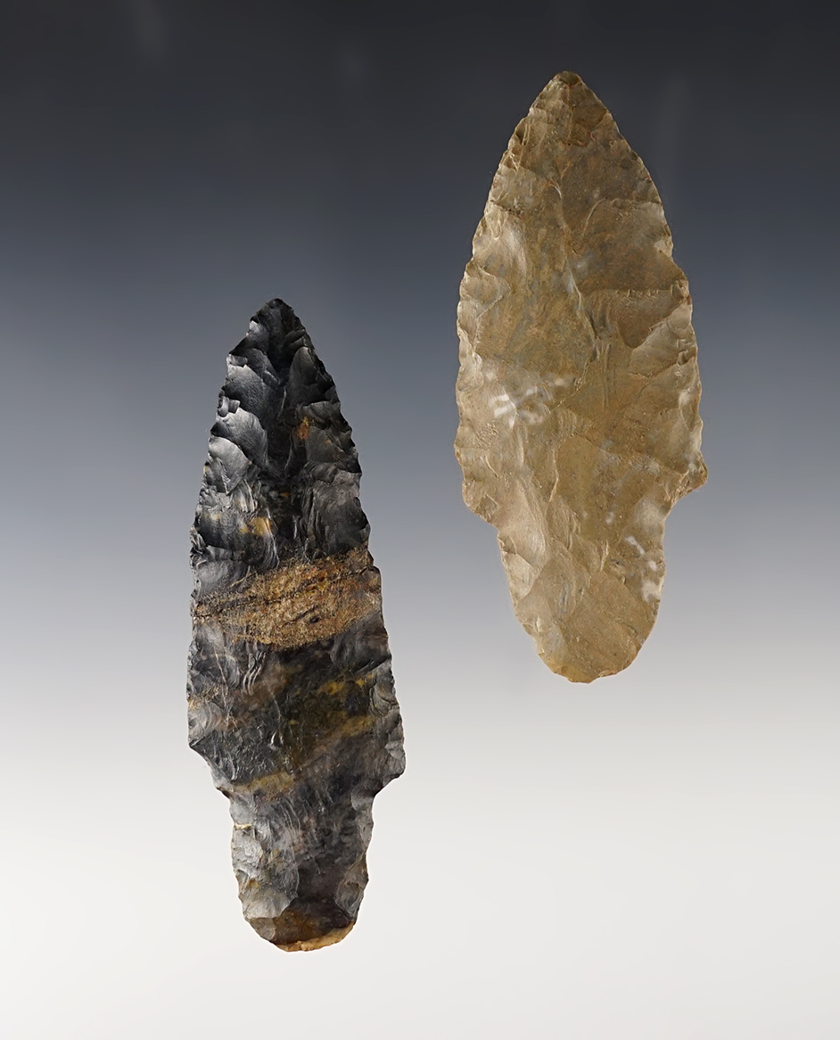 Pair of Ohio Adena Points. 1 is broken and glued. The largest is 3 1/2".