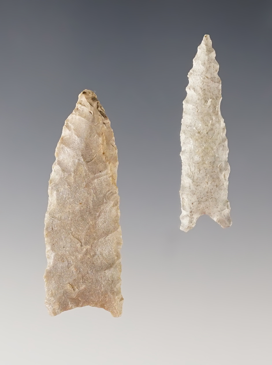 Pair of Paleo Meserve Points found in Oklahoma. The largest is 1 7/8".