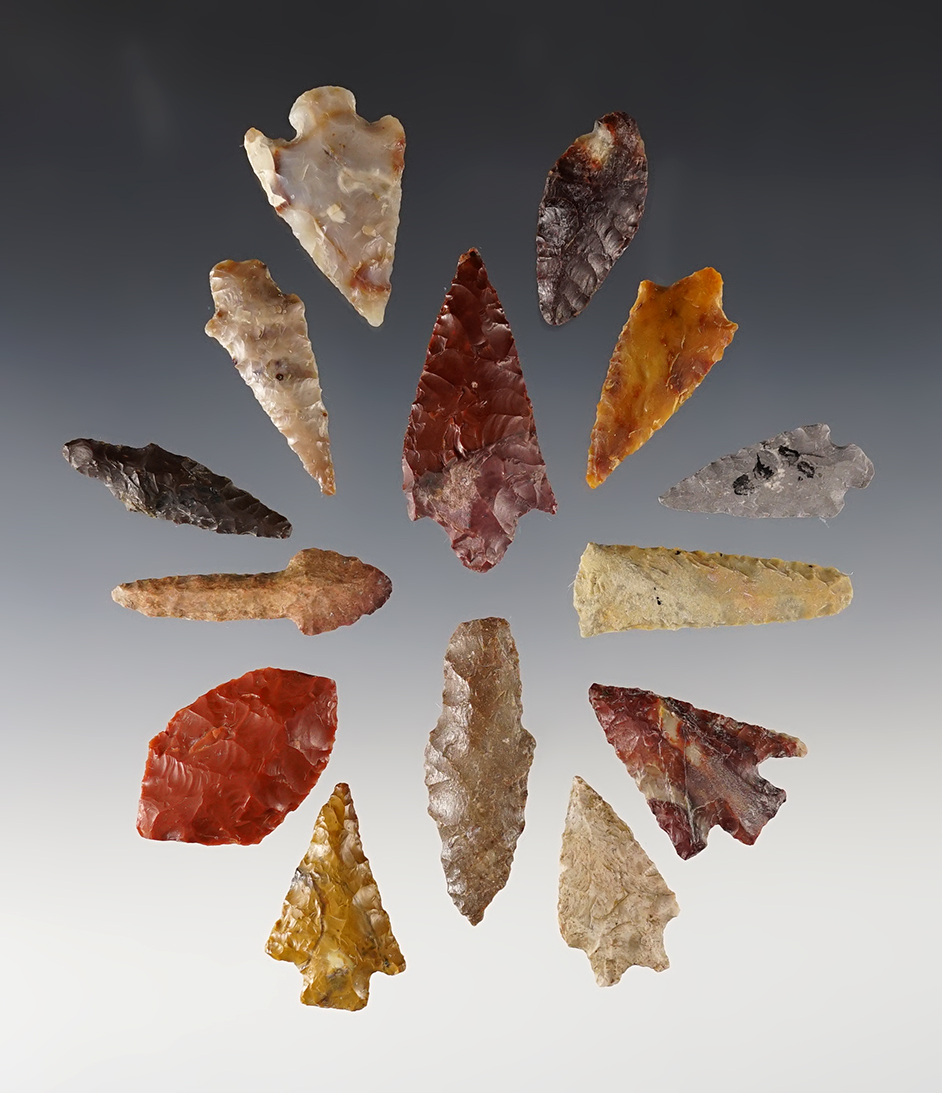 Set of 14 colorful Points found near the Columbia River in the Washington/Oregon area. 