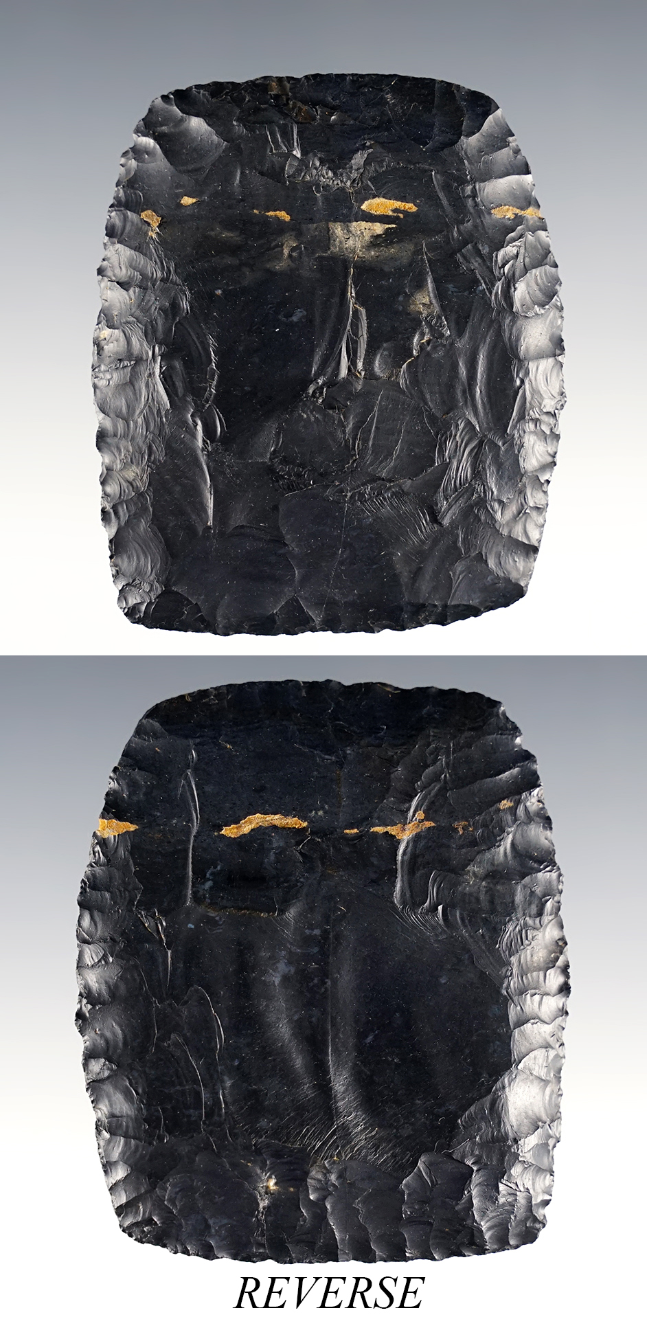 Superb! 2 11/16" Paleo Square Knife with incredible flaking. Fairfield Co., Ohio. Ex. Morris.