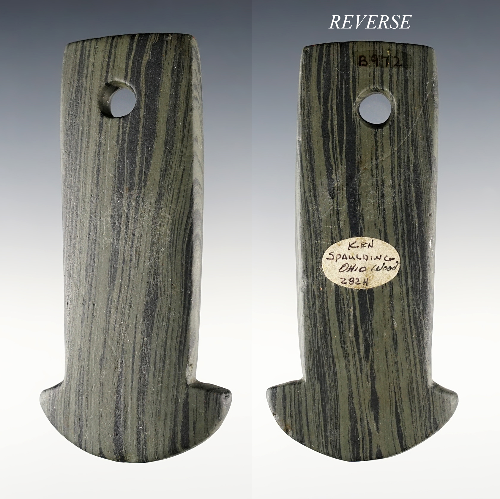 Exceptional 4 1/8" highly Banded Slate Anchor Pendant - Wood Co., Ohio. Ex. Spaulding, Brooks.