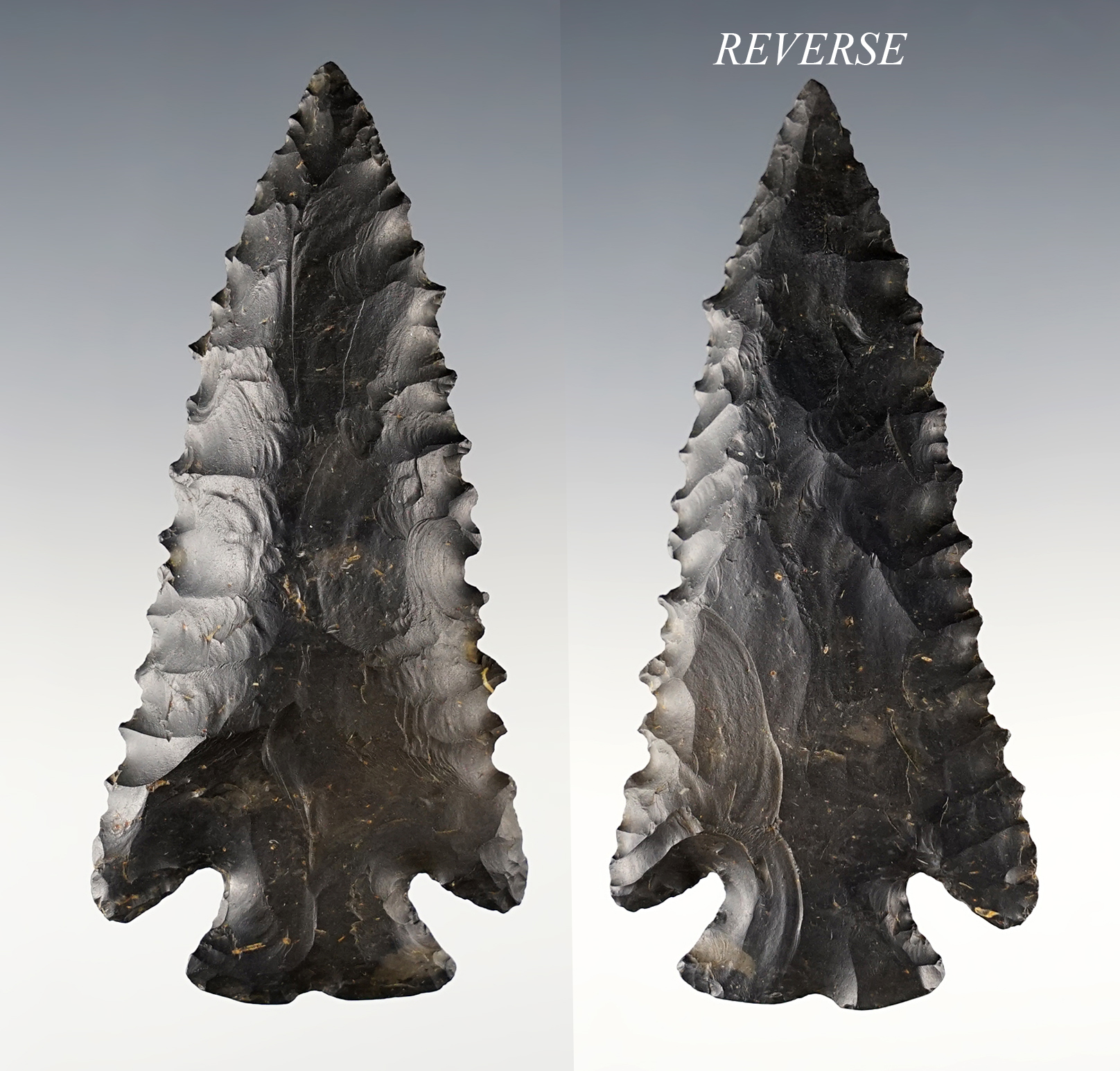 3 1/2"  very finely made Notch-Base Dovetail with fine serrations. Found in Richland Co., Ohio. 