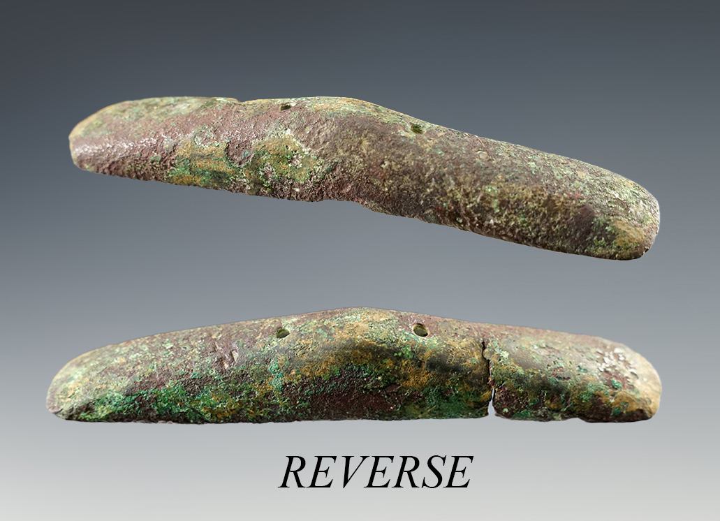 Rarest of the Rare! 5 1/4" Hopewell Humped Copper Gorget with two perforations. Ohio.