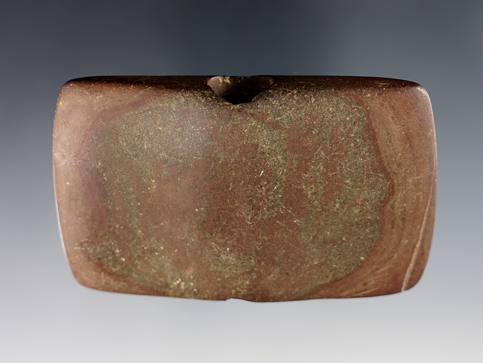 3 1/4" Bannerstone recovered in Ohio. Made from beautiful brown Banded Slate.