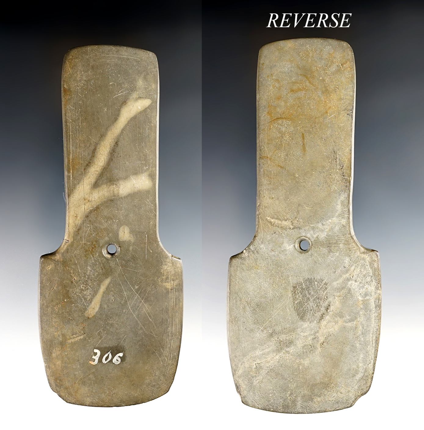 Exceptional! 6" Shovel Pendant with some engravings - Ohio. Excellent "worm tracks". 