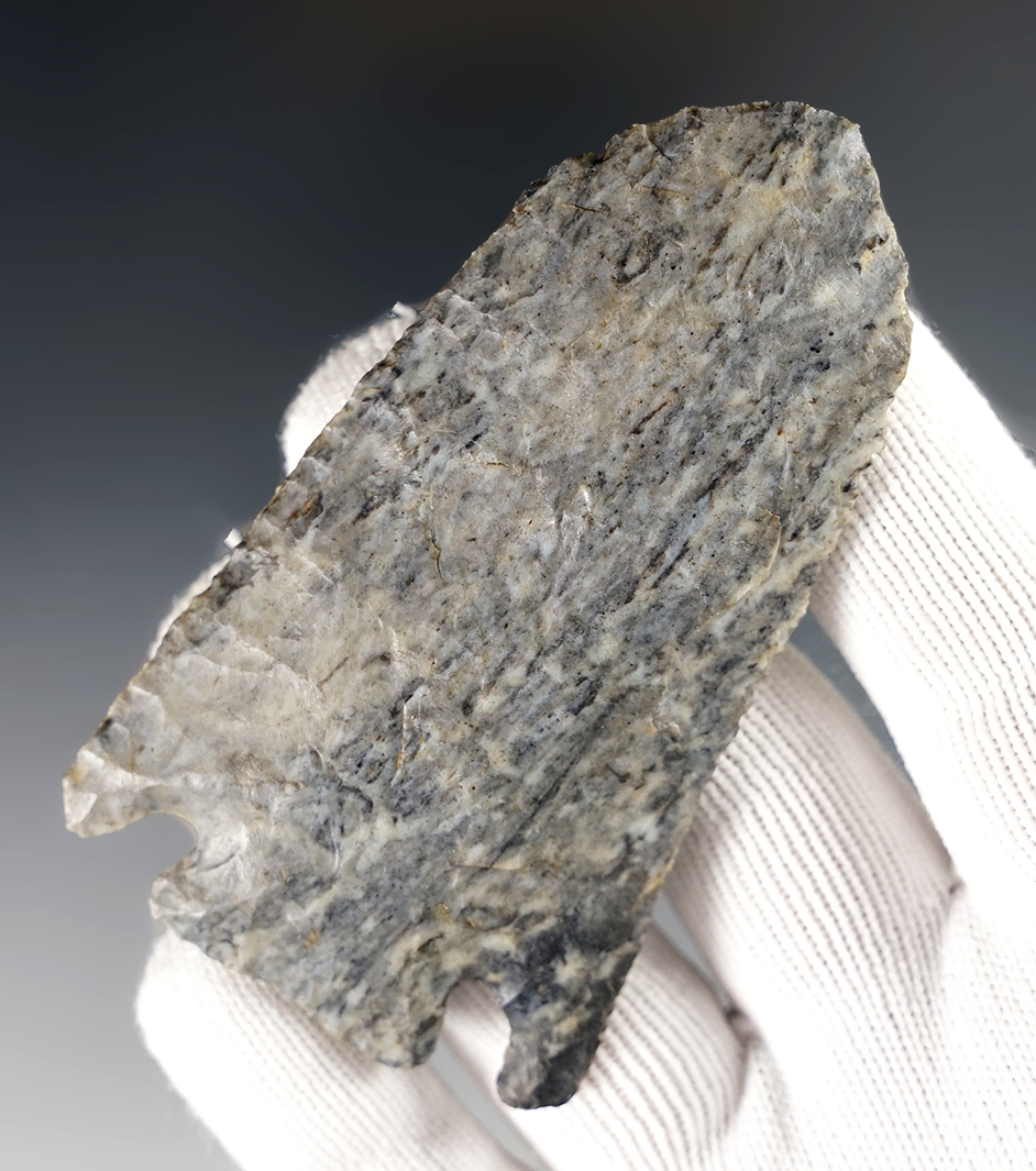 3 1/16" Classic Basal Notch made from multi-colored Coshocton Flint. Coshocton Co., Ohio. 