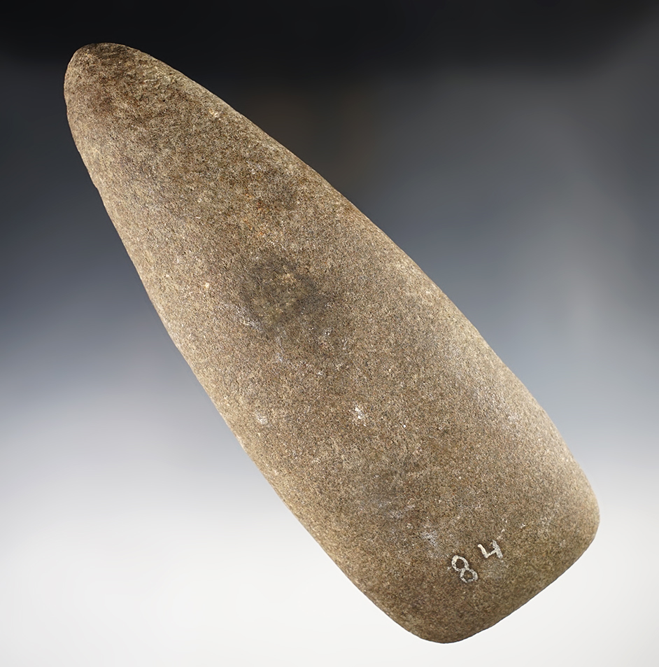 8" Hardstone Celt with nice use polish to bit area, found in Ohio.