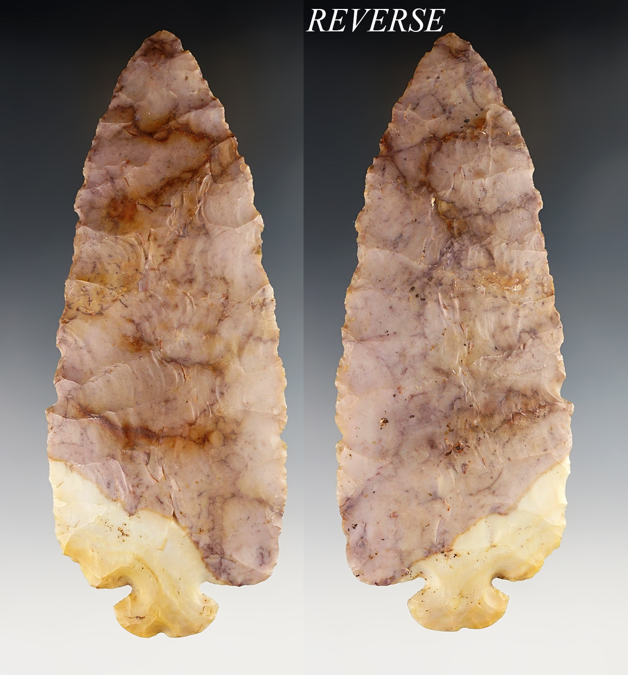 Sale highlight! Exceptional 5 3/4" Notched Base Dovetail - multi-colored Flint Ridge Flint. Ohio. 