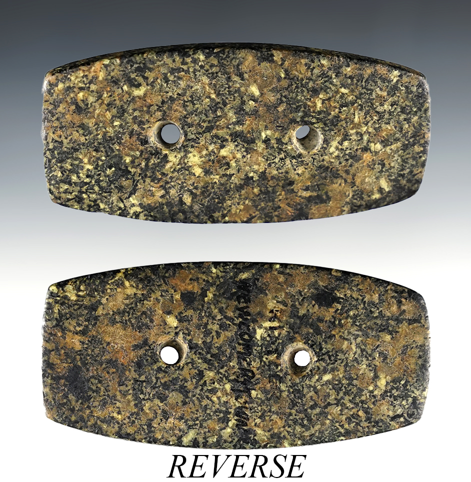 3 3/16" Gorget - beautiful multi-colored Hardstone. Found around Newcomerstown, Ohio.