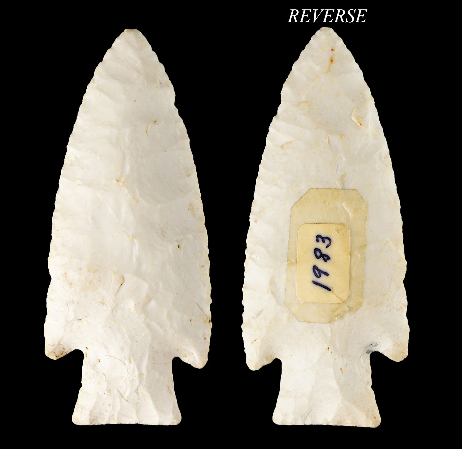 Classic style 3 15/16" Hardin with very nice flaking, made from Burlington Chert. 