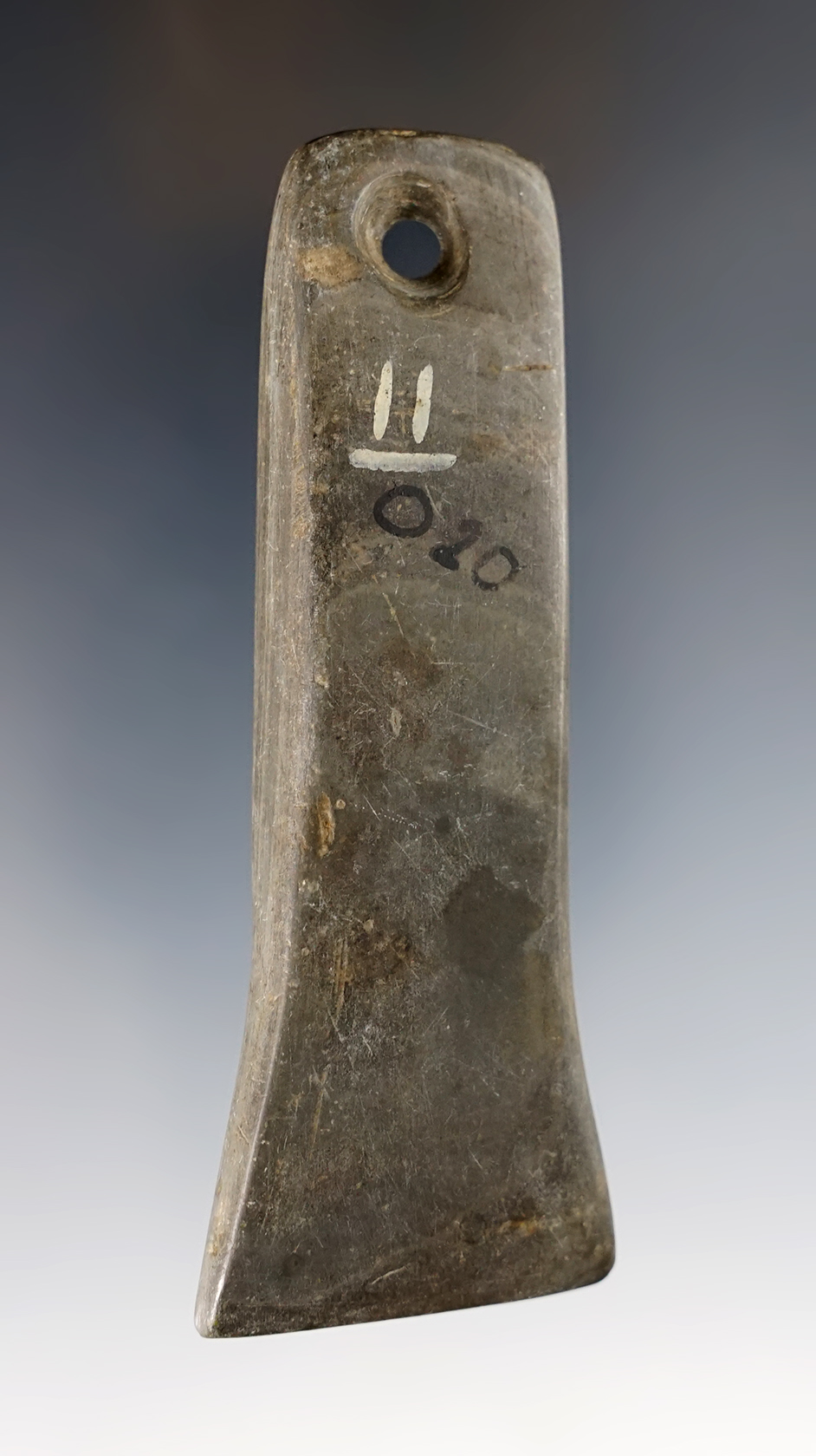 3 3/4" Bell Pendant in nice condition, made from Slate. Found in Ohio. 