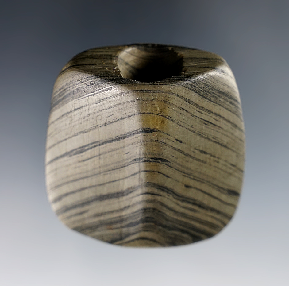 Nice 1 7/8" Ridged Bannerstone. Found in Williams Co., Ohio. Ex. Garret Zuber. Pictured.