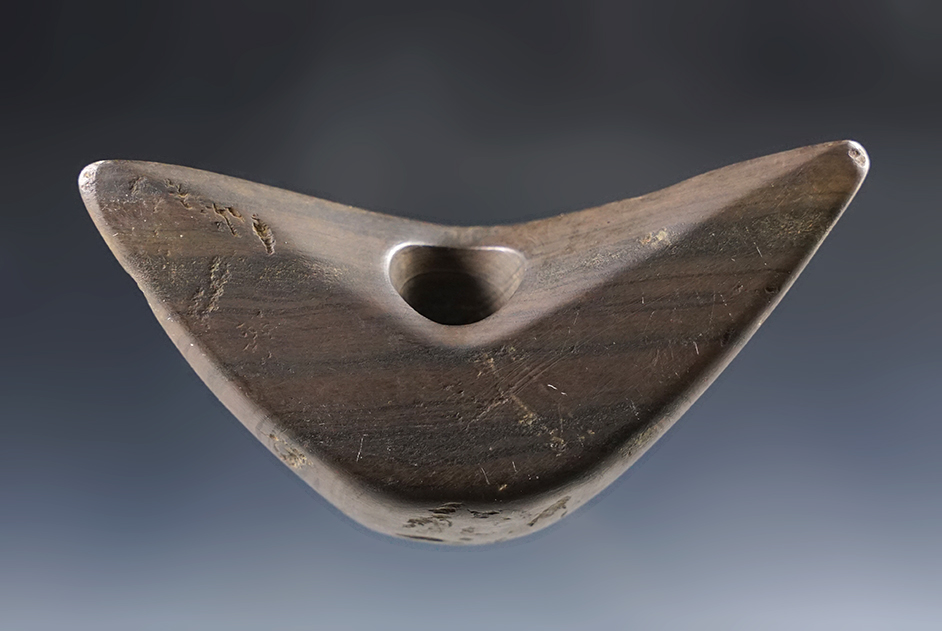 Rare and unique style! 3 3/4" partially drilled Pick Bannerstone - Ohio area.