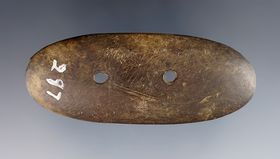 2 13/16" Miniature Oval Gorget made from Slate. Recovered in Ohio. 
