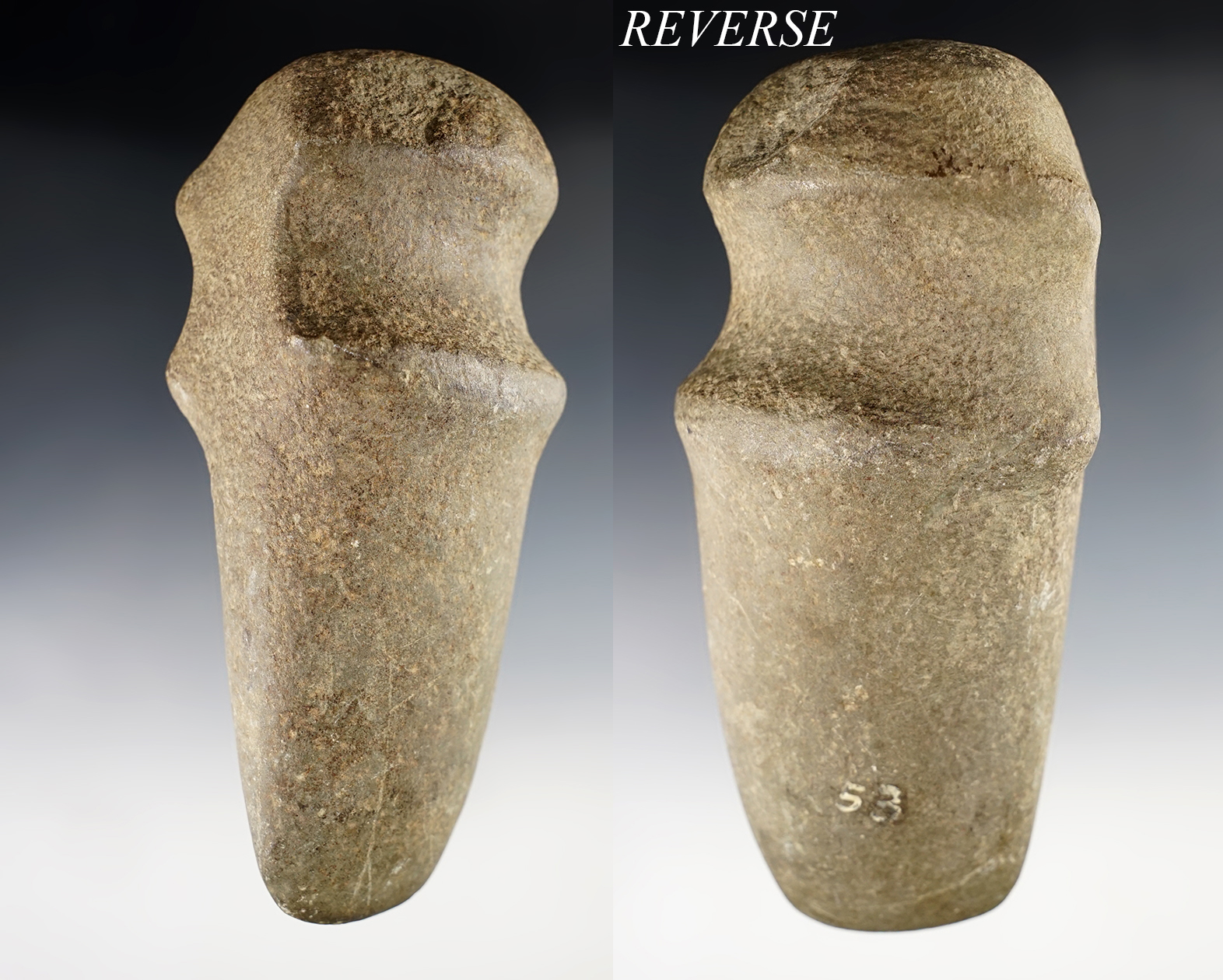 6" long 3/4 grooved Raised Ridge Axe in excellent condition. Nice "4 pointer" style. Ohio.