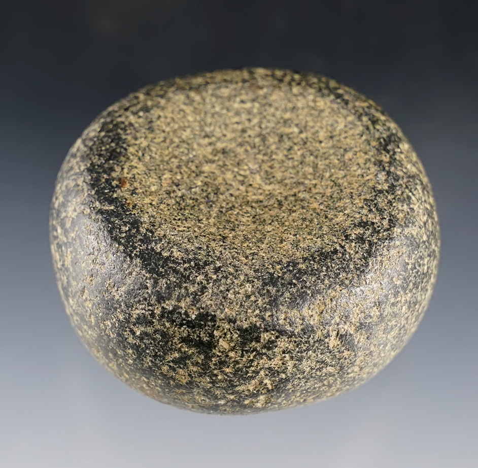 Double cupped 2 1/8" Hardstone Discoidal found in Jersey Co., Illinois. Well styled example.