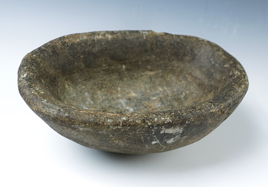 Well styled 7 1/4" long Steatite Bowl recovered in the Southeastern U.S. Nicely scooped.