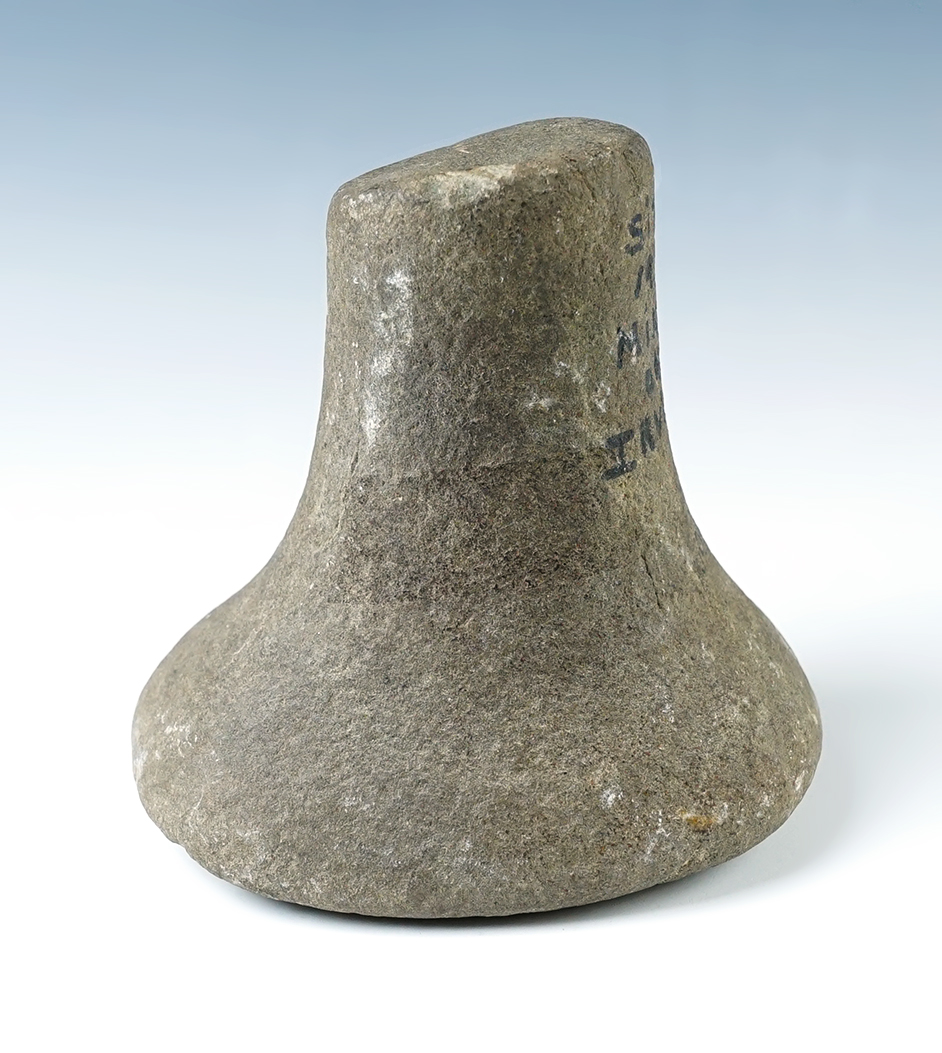 Fantastic 4 3/4" tall Bell Pestle with a large base. Miami Co., Ohio in 1978. Ex. Irvin Perrin.