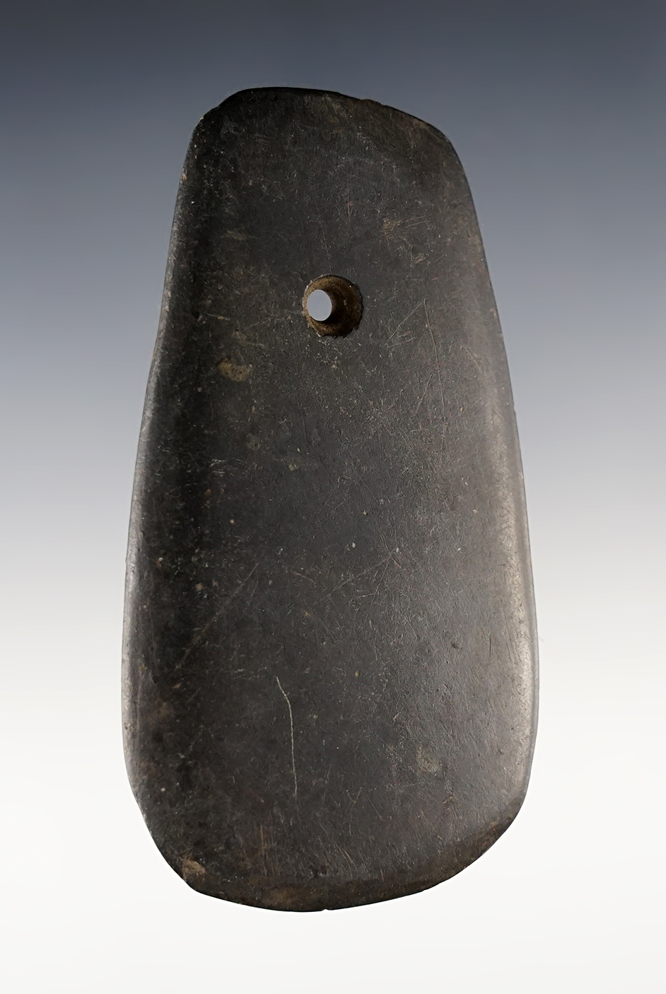 3 9/16" Pendant found in Ashland Co., Ohio. Made from patinated black Slate. 