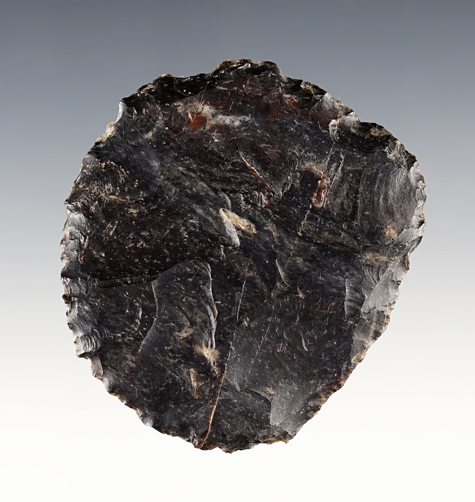 2 1/2" Flint Disc/Scraper found in Mesa Co., Arizona. Made from high-grade black Flint.