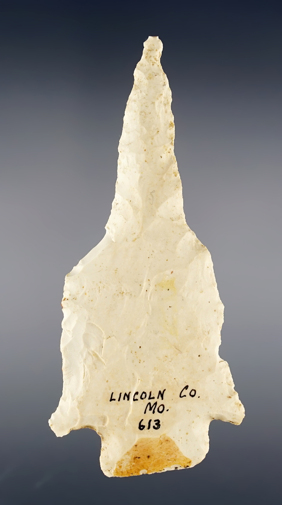 Well styled 4 5/16" Etley Drill made from Burlington Chert. Lincoln Co., Missouri. Ex. Greg Perino.