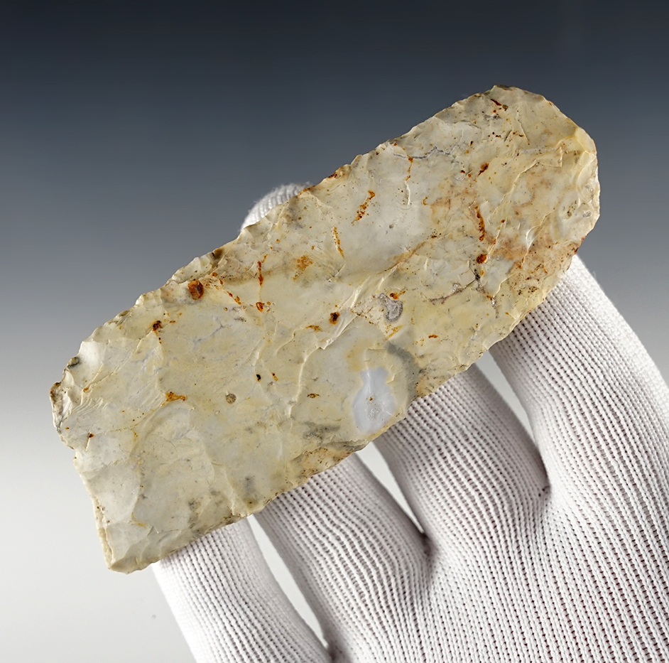 Fine 4 1/4" Paleo Knife found in Darke Co., Ohio. Shows excellent age and minerals on the surface.