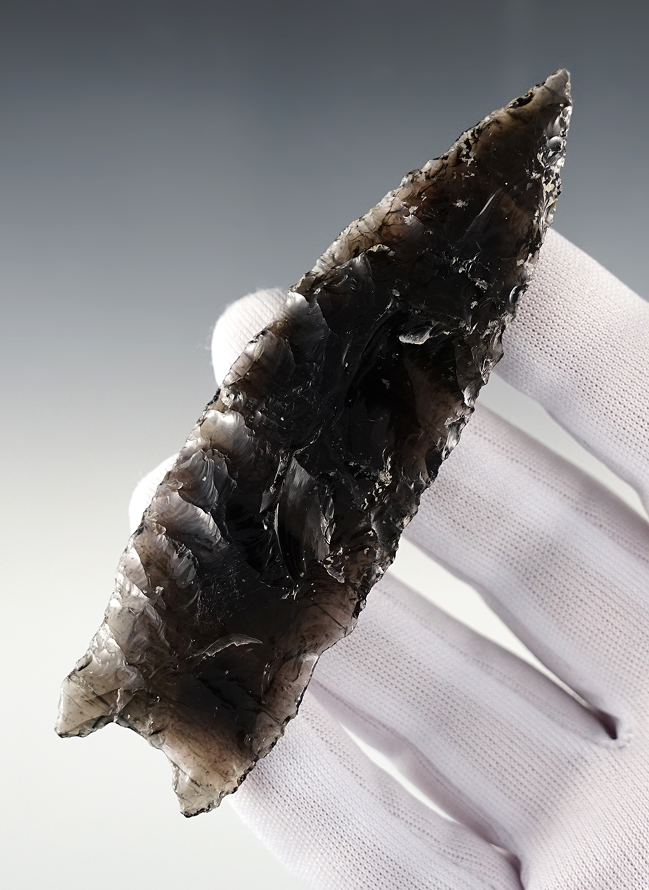 Superb! 4 5/16" Windust - Banded Obsidian. Found near Tulelake, Siskiyou Co., California. COA's.