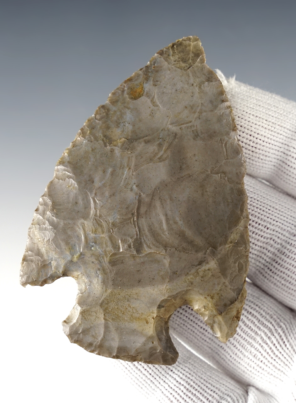 3 1/8" Snyders found in Southern Indiana. Made from well patinated Hornstone.