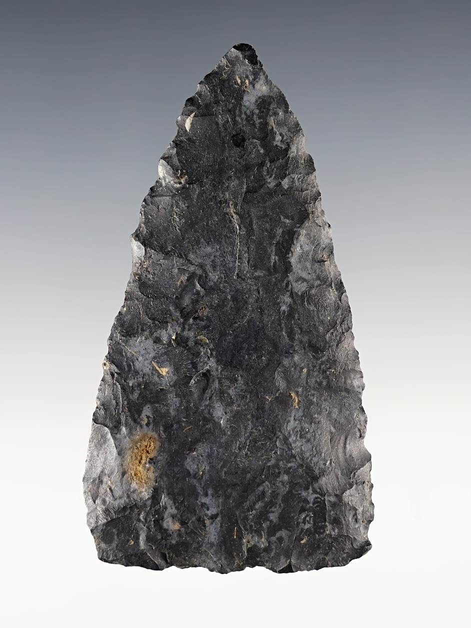 3 3/8" Ohio Triangular Knife - Coshocton Flint. Some remnants of foam and glue on back.