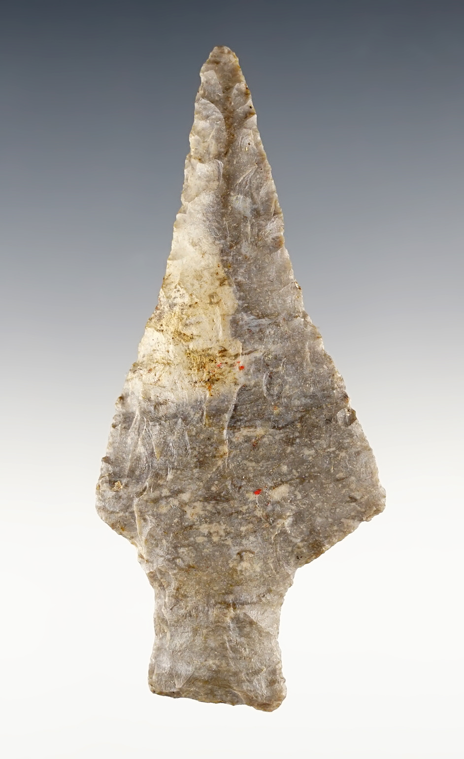 3 3/4" Ashtabula made from well patinated Upper Mercer Flint. Found in the Ohio area. 