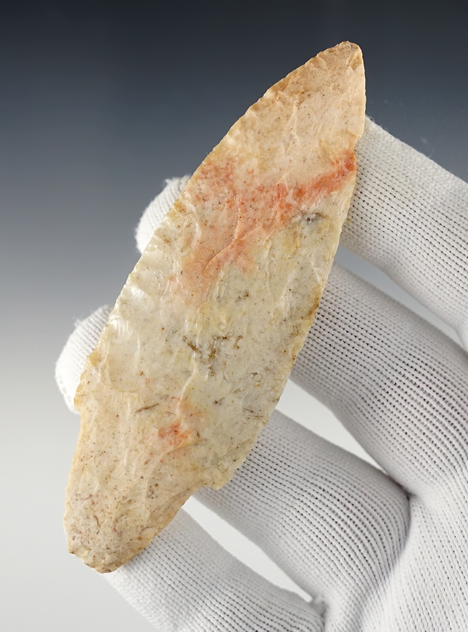 4" Adena made from heat-treated Burlington Chert. Found in Missouri. 