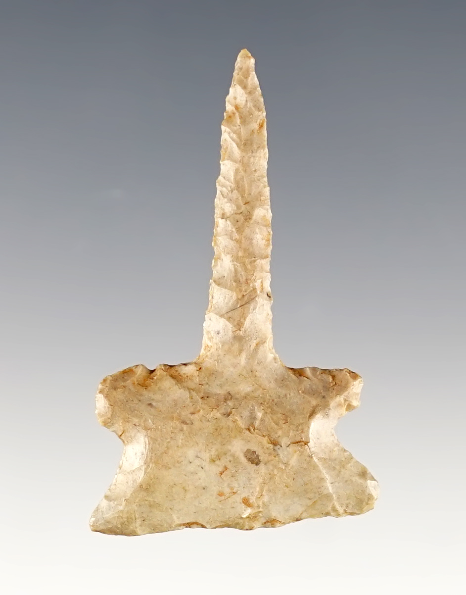 Exceptionally fine flaking on this 1 3/4" Drill found in Barry Co., Missouri.