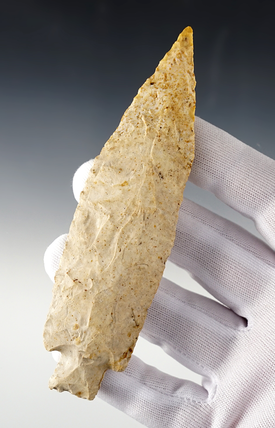 5 1/2" Etley made from Burlington Chert. Found in the IL/MO area. Comes with a Stermer COA. 