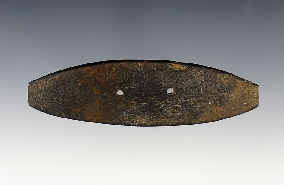 Thin 4" Gorget made from Slate. Found in Lucas Co., Ohio. 