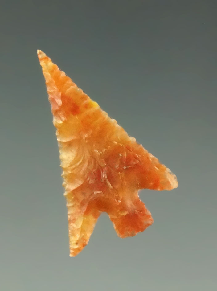 7/8" Columbia Plateau that is delicately flaked from high-quality red Carnelian agate.