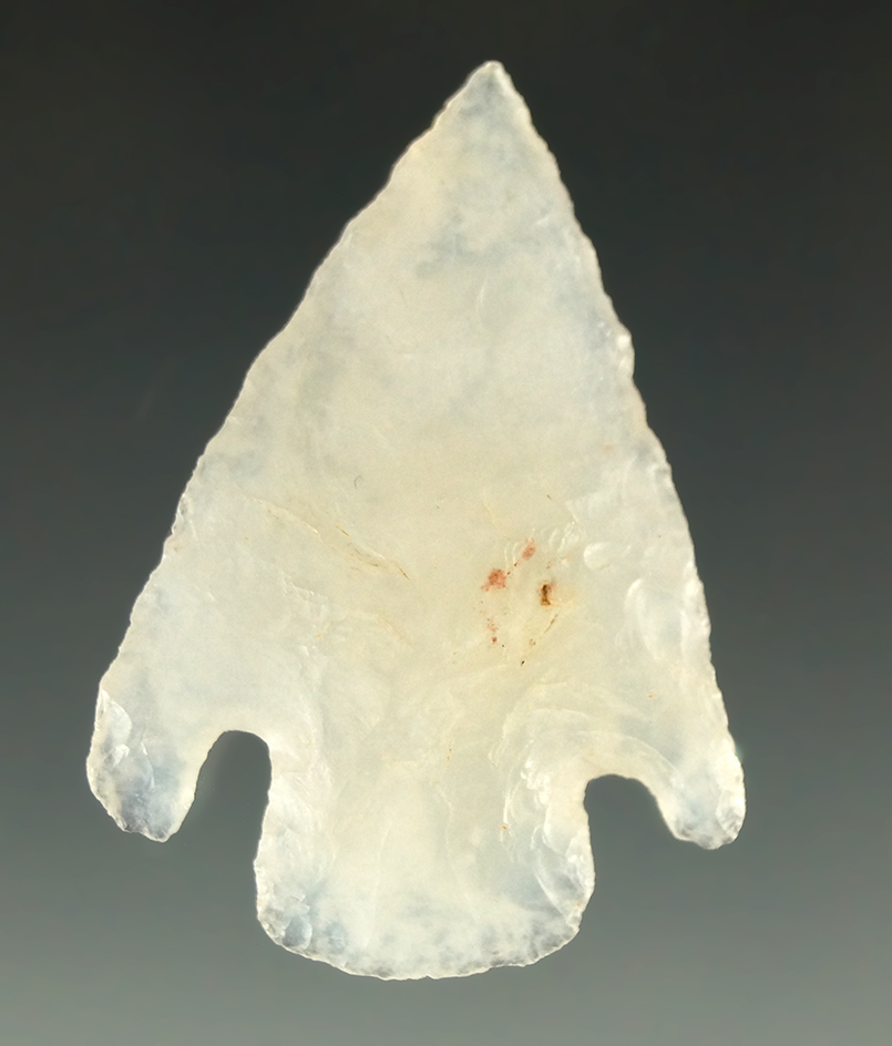 1 3/8" Shumla point that is nicely flaked from attractive semi-translucent Luna agate - Texas.