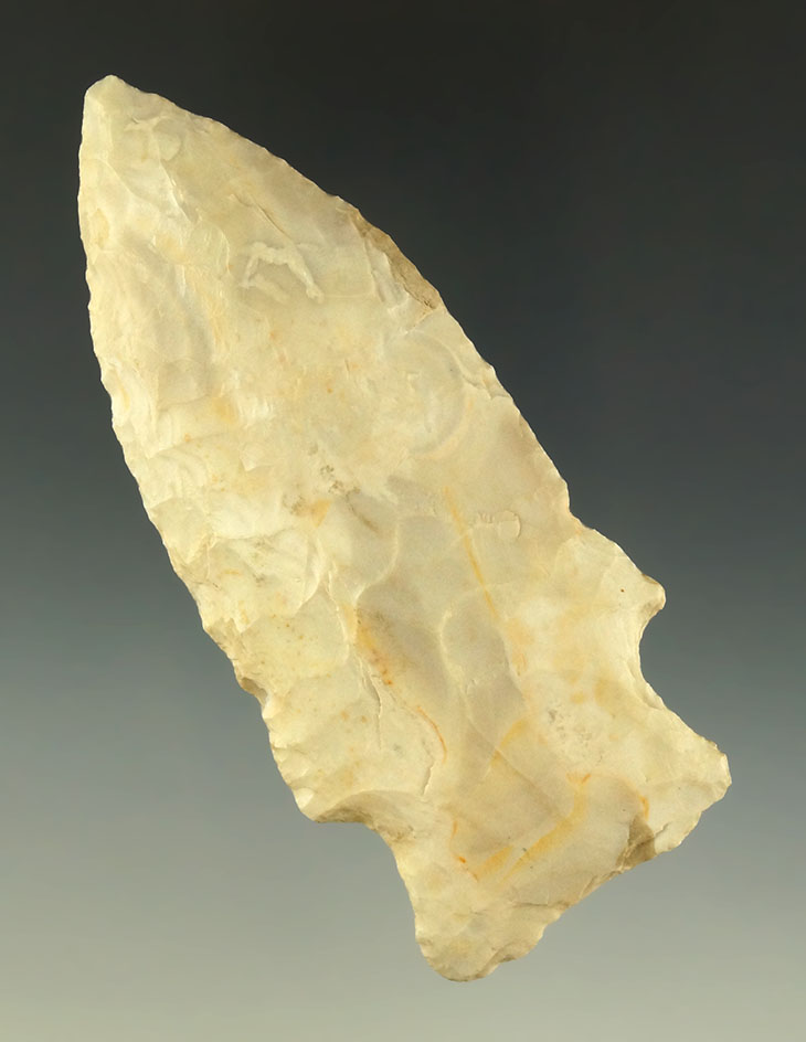 3 7/16" Rice Lobed Knife - Illinois/Missouri area. Made from Burlington chert. Davis COA.