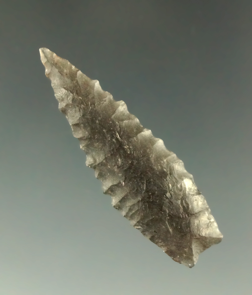 1 5/8" obsidian Humboldt - exceptionally well made - Great Basin area. Ex.  Shewey. COA.