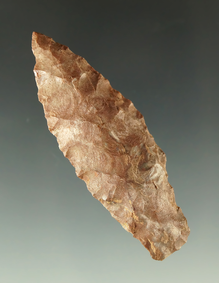 2 1/2" Rochester made from mottled red and white Flint found in the Midwestern U.S.