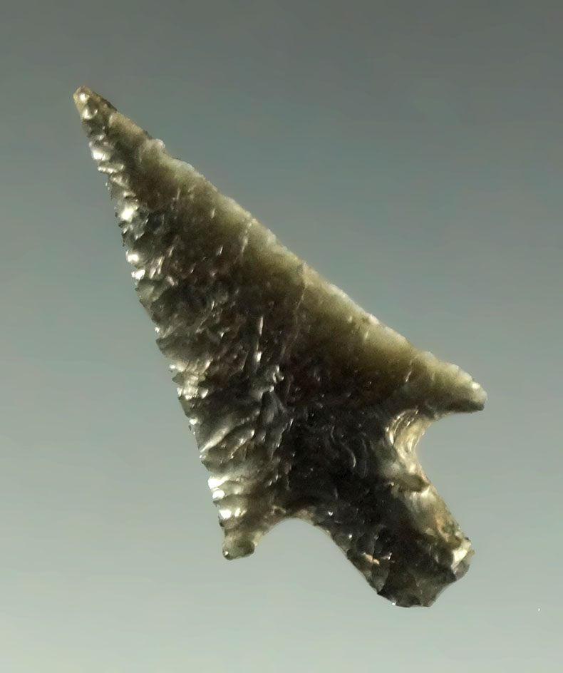 Thin and well flaked 1 1/16" Wallula made from semi-translucent obsidian found in Oregon.