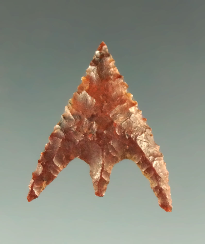 15/16" red Jasper Gunther point in incredible condition found in southern Oregon.
