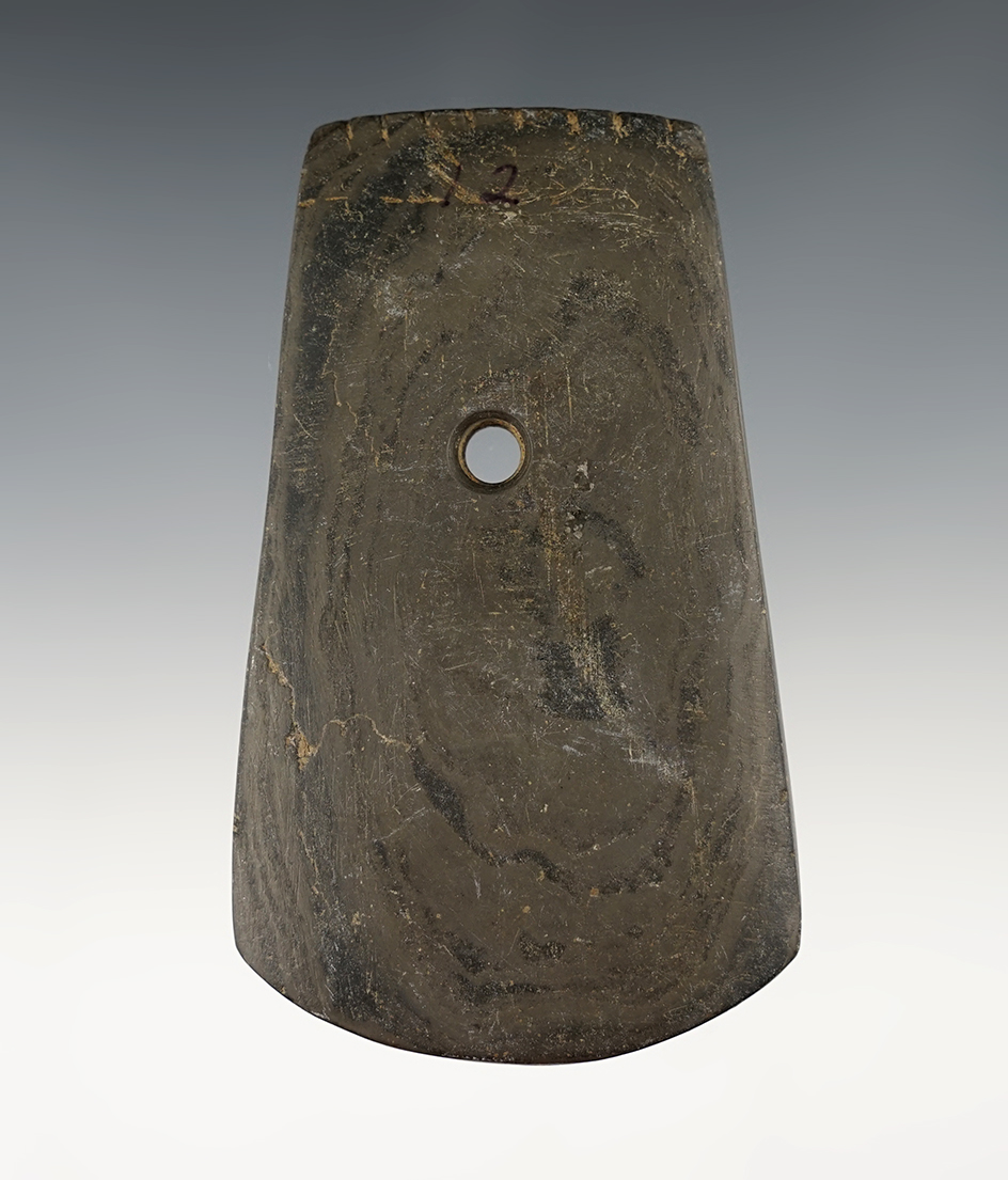 3 11/16" Adena Trapezoidal Pendant - tallies on both sides of the top. Delaware Co., Ohio. COA.