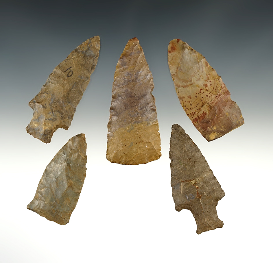 Set of 5 Tennessee points in good condition. The largest is  2 7/8".