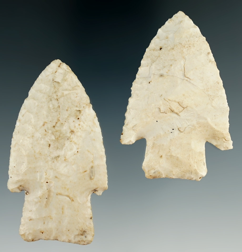 Pair of Hardin points found in Illinois made from Burlington, largest is 2 3/8".