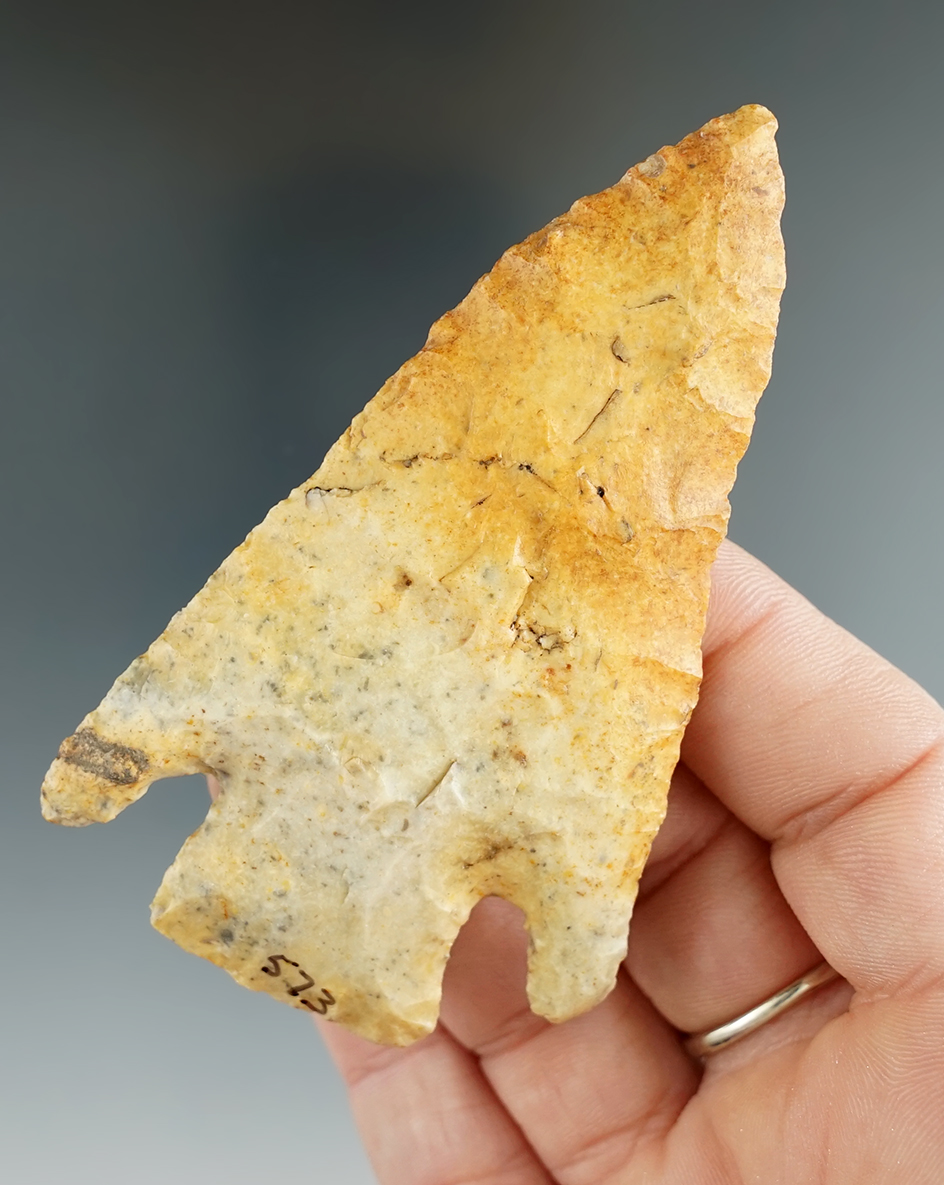 3 3/8" Melville Knife that is nicely flaked in heavily patinated found in Missouri.