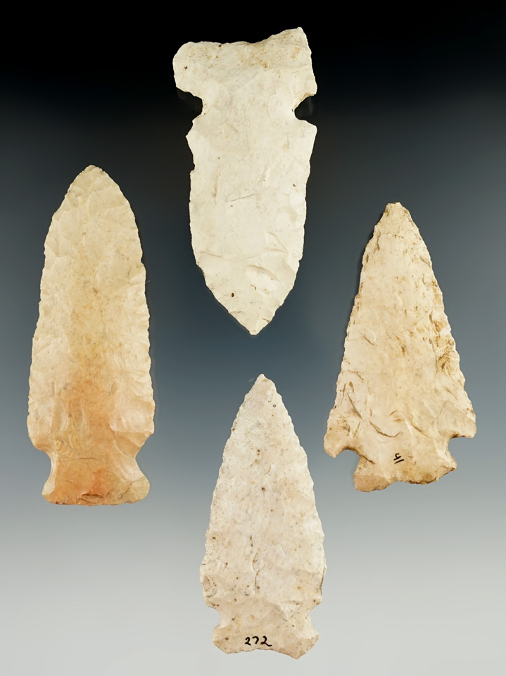 Set of four Missouri Flint Knives, largest is 3 3/16".