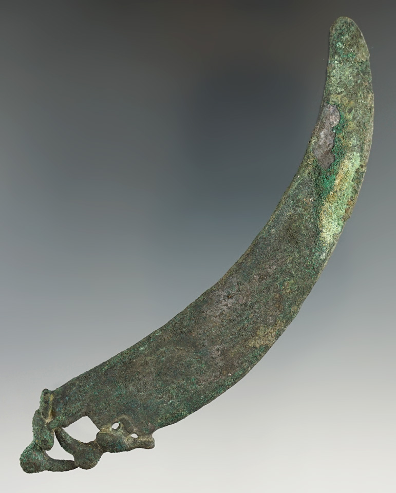5 1/4" copper Inca Knife with two avian effigies found in Peru.