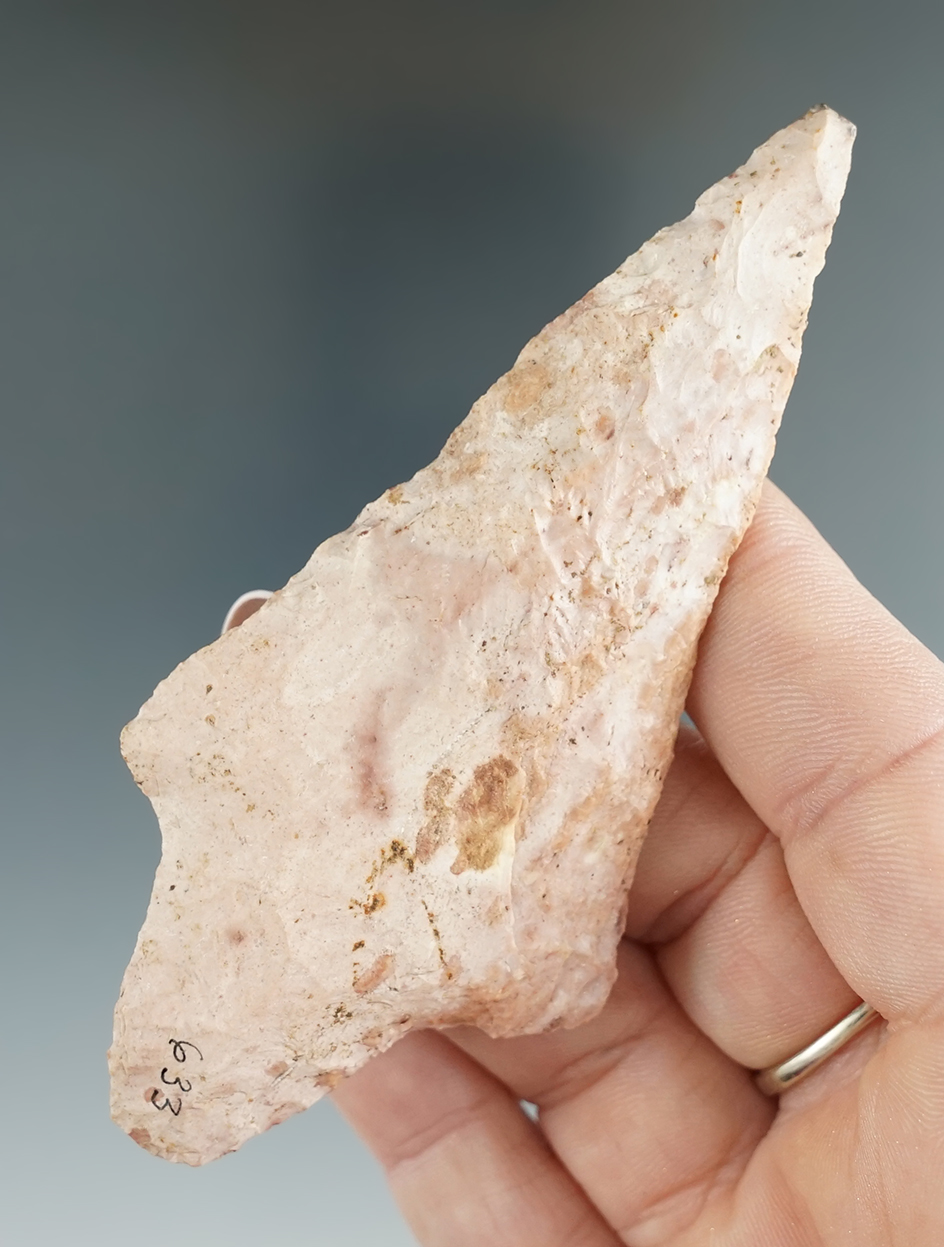 3 3/4" Waubesa made from attractive pink Burlington chert found in Missouri.