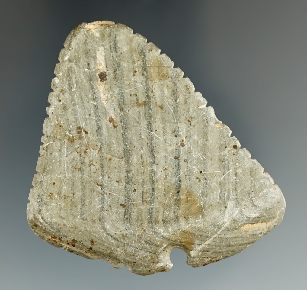 2 1/8" anciently tallied and drilled salvaged slate artifact - Richland Co., Ohio.